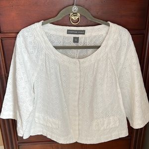 Josephine Chaus White Linen Eyelet Cropped Jacket
